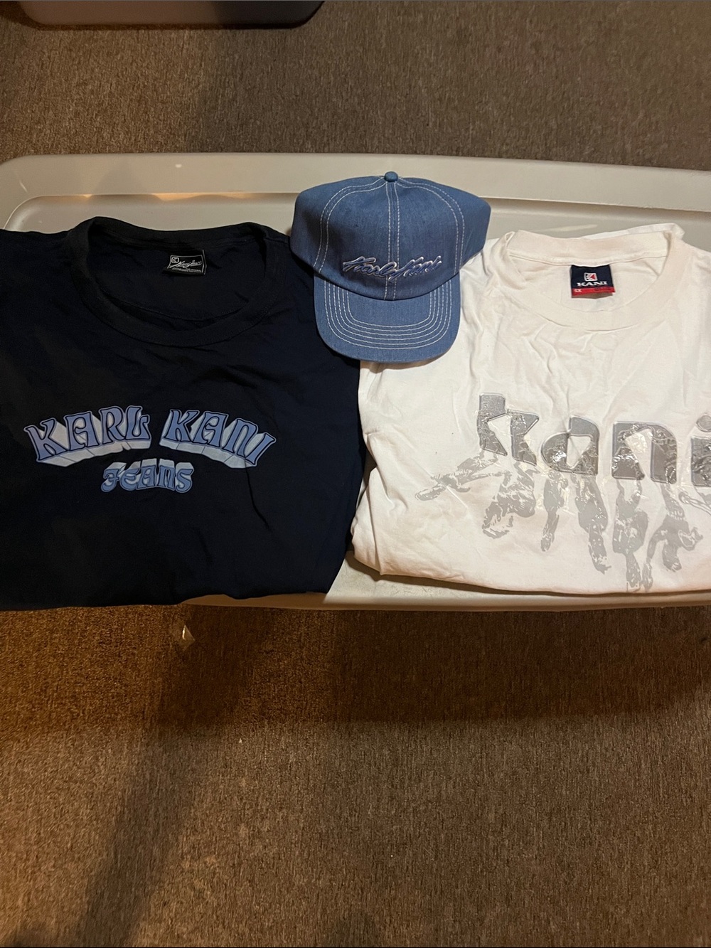 Karl Kani 2 shirts 1 navy sz 5X 1 white 6X n a light blue cap